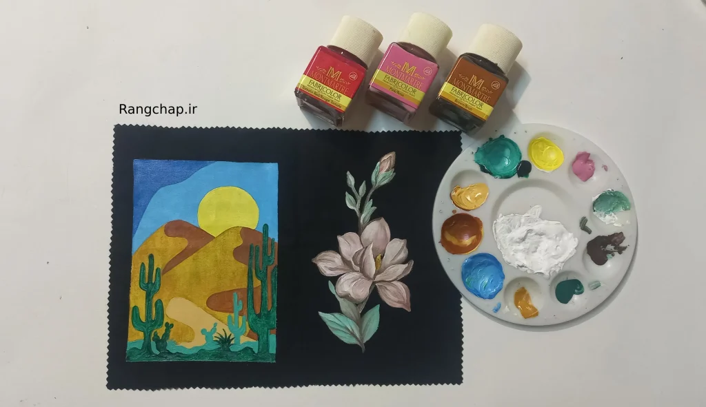 اجرای نهایی نقاشی روی روی پارچه ی تیره