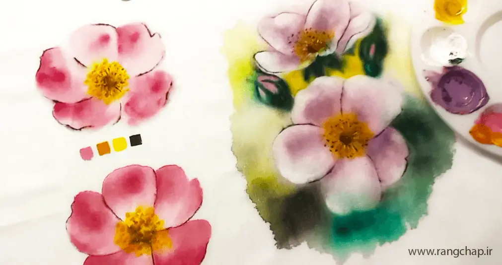 تکنیک آبرنگی برای اجرای نقاشی گل ها روی لباس